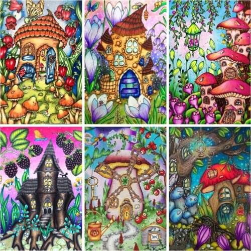 HUACAN 5D DIY Diamond Embroidery House Full Square Round New Arrival Diamond Painting Landscape Mushroom Rhinestone Kit Wall Art