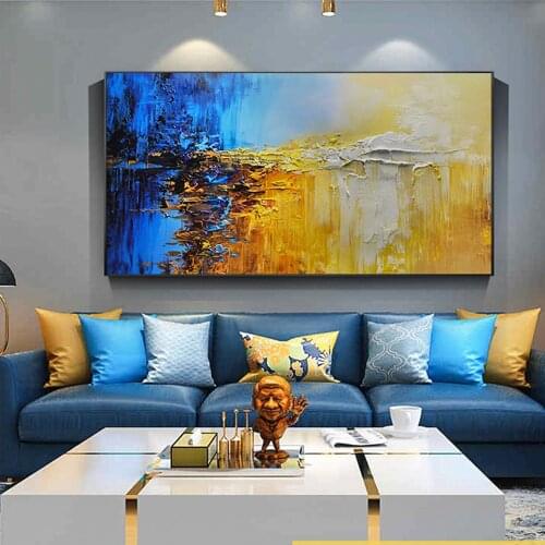 Oil Painting On Canvas Handmade Abstract Landscape Lake View Thick Knife Oil Painting For Salon Bedroom Wall Decoration Unframed