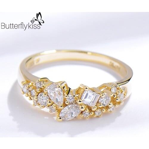 BK 18k Yellow Gold Various Shapes Rings Moissanite 2.9g Genuine Gold 585 Unique Design Wedding Anniversary Jewelry For Women