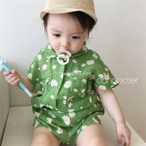 Floral Toddler Baby Boy Outfits Set 1-4Years Infant Baby Boys Clothes Set Cotton Linen T-Shirt Tops+Shorts Summer Korean 2021