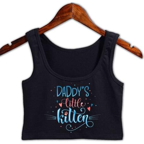 Daddys Little Kitten Girl Crop Top Women Letters Designing For Girls Top Summer Style Round Collar Gift Family Vest