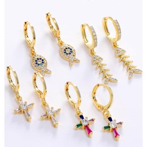 LUALA Fashion Cubic Zircon Blue Eye Cross Drop Earrings Good Quality Luck Eye Small Hoop Earring For Women CZ Jewelry 2021