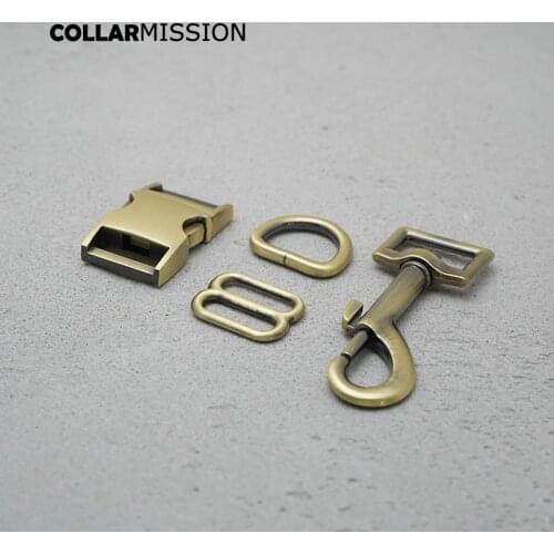 Metal buckle+adjust buckle+D ring+metal dog clasp/set) DIY dog collar copper 20mm webbing sewing accessory premium quality