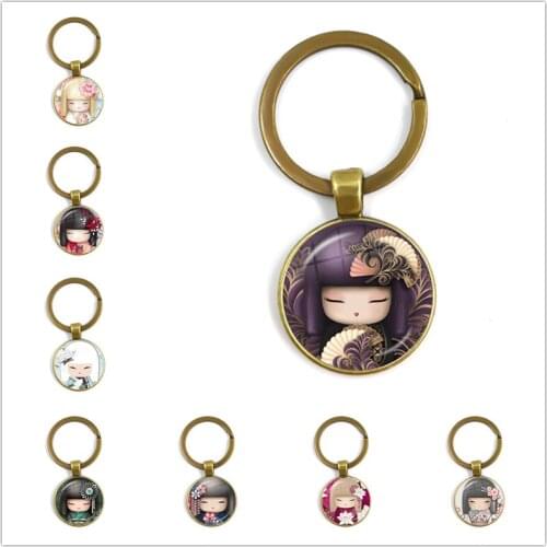 Cute Japanese Girl Face Keychain Lovely Anime Doll Face Women Car Key Ring Holder Bag Charm Pendant Best Friend Gift Jewelry