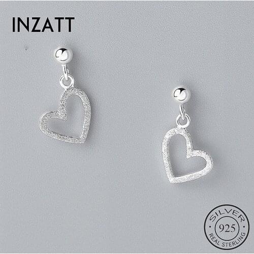 INZATT Minimalist Heart Dangle Drop Earrings 925 Sterling Silver Fine Jewelry For Women Engagement Elegant Jewelry