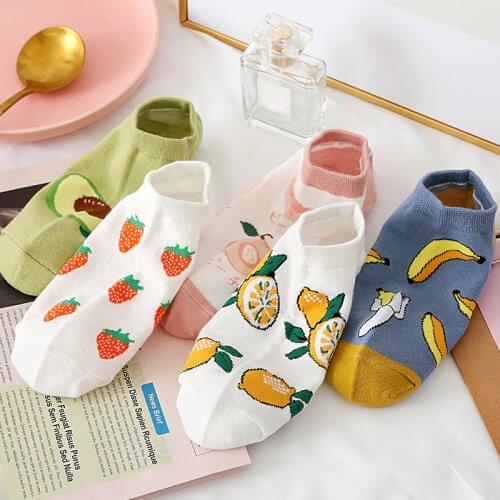 Fashion Cute Shallow Mouth Short Sports Socks Fruit Pattern Low To Help Boat Cycling Running Sports Outdoor Cotton Socks New