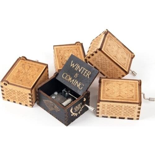 Music Box Wooden Engraved Hand Crank Musical Instrument Gift for Music Lover Kids Friends Collection Decoration