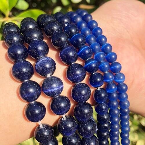 4-10mm Dark Blue Cat Eye Glass Beads Hight Quality Smooth Round Loose Spacer Beads For Jewelry Making DIY Charm Bracelets 15