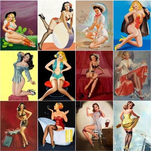 Pin Up Girls Poster 5D Diy Full Square and Round Diamond Painting Embroidery Cross Stitch Kit Wall Art Bar Club Home Decoration