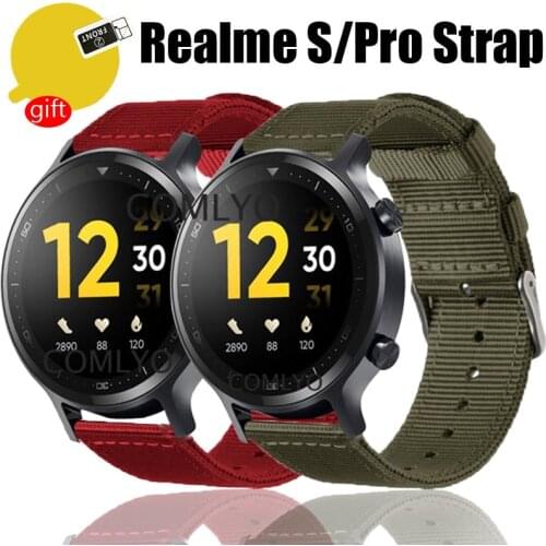 Nylon canvas Bracelet for realme watch S pro strap Wristband smartwatch band sport band bracelet for real me S screen protector