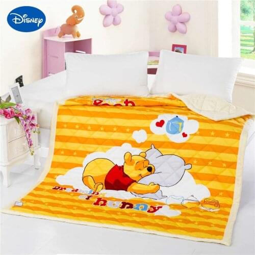 Winnie the Pooh Quilts Comforters Queen Full Twin Single Bedding Cotton Fabric Woven Disney Cartoon Girls Summer Yellow Orange