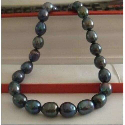 STUNNING 9-10MM TAHITIAN BLACK GREEN PEARL NECKLACE 18INCH