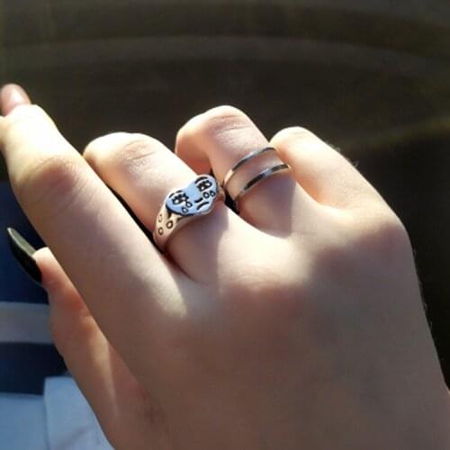 Simple and creative sad crying face love ring retro old tearful expression opening ring jewelry