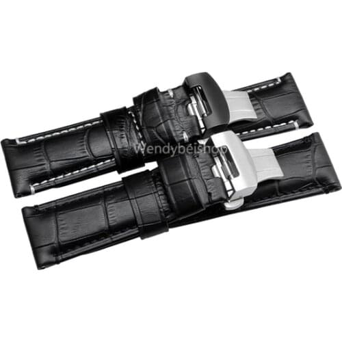 CARLYWET 22 24mm VINTAGE Black Brown Watch Band Genuine Calf Leather Crocodile Grain Thick Strap Belt For Luminor