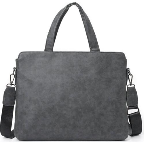 Gray Leather PU Briefcase for Business Casual Men Laptop Handbag With Strap Male Portable Shoulder Messenger Bag Bolso Hombre