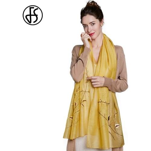 FS 2020 Winter Women Wool Silk Scarf Luxury Brand Lady Wraps Soft Pashimina Designer Beach Stole Bandana Yellow Red Echarpe