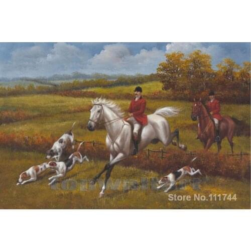Modern art painting Vintage Landscape White Horse Oil Painting Hunting Dogs Heywood Hardy High quality Hand painted