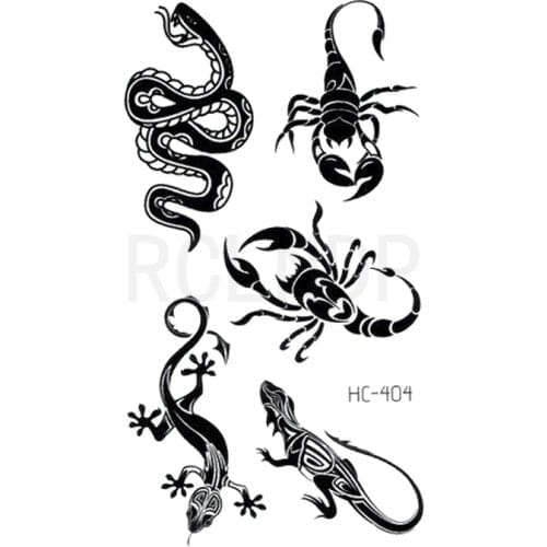 Waterproof Temporary Tattoo Sticker Snake Scorpion Gecko Animal Design Flash Tatoo Fake Tatto Hand Arm Body Art for Women Man
