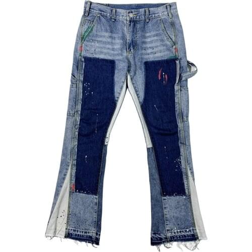 Trumpet Casual Pants 2021 New Trousers Mens Tide Jeans Loose Wash Splash Ink Tide High Street Deconstruction