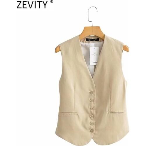 Zevity 2021 Women Fashion Single Breasted Sleeveless Slim Vest Jacket Ladies Business Casual WaistCoat Chic Poplular Tops CT707