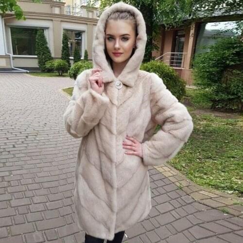 Real Mink Fur Coat Women Natural Hooded Fur Jacket Winter Long Warm Fashion Genuine Leather Mink Coats Ladies Plus Size Overcoat