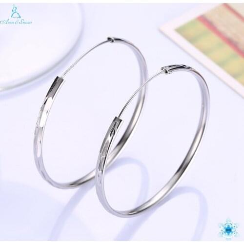 925 Sterling Silver Earrings Diameter 4.4cm width 3mm Pure Silver Jewelry High Quality for Women Hoop Earrings