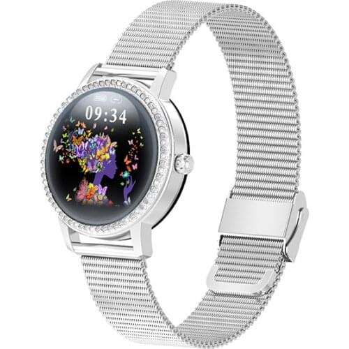 Female Smart Watch LW20 Stainless Steel with Diamond Bluetooth Bracelet Fashion Sports IP68 Waterproof Touch Color Screen Watch