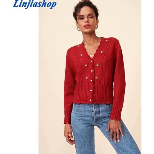 2020 French France White Emile Cardigans Floral Embroidery Women Sweater Vintage Buttons Long Sleeve Knitted Sweater