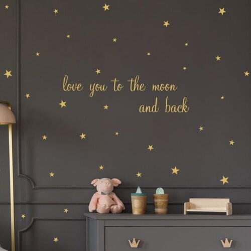 Gold Stars Romantic Wall Stickers English Proverbs Love You To The Moon and Back Wallpaper for Bedroom Living Room Wall Mural