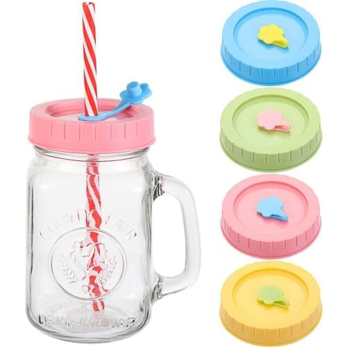 1Pcs Cute Universal Mason Jar Lids With Straw Hole 70mm Diameter Storage Wide Mouth Leak Proof Kitchen Storage Accessories