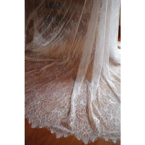 1 yard Off White Chantilly Lace Fabric With Jacquard Floral Bridal Lace Fabric Wedding Decor Elegant Lace Fabric