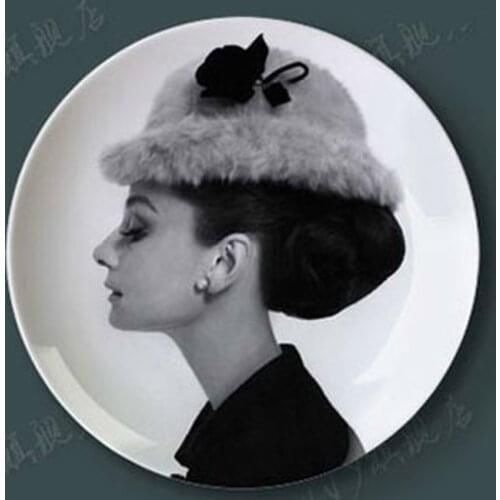 10 Inches Audrey Hepburn Decorate Adornment Hang Dish Plate Wall Ceramic Disc Household Craft Plate Photo Plates