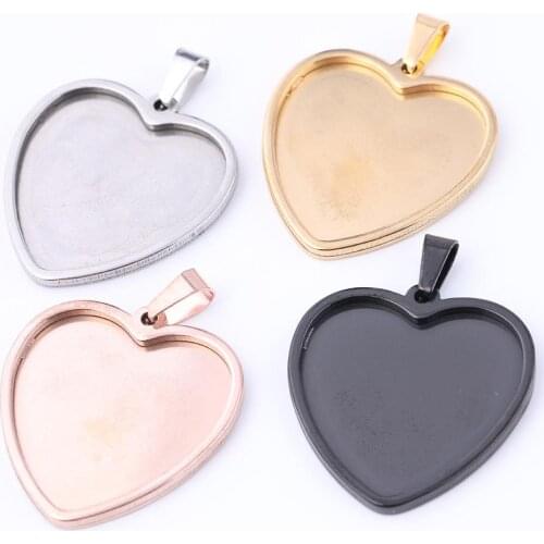 10pcs Stainless Steel Heart Shape Cabochon Base Rose Gold Black Pendant Setting Trays Diy Necklace Bezel Blanks For Making