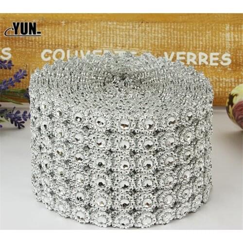 10 Yard/900cm Bling Diamond Mesh Wrap Ribbon Silver Rhinestone Mesh Roll Tape Tulle Crystal Ribbon Jewelry Wedding Decoration 6D