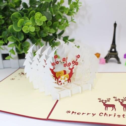 2 Kinds 3D Laser Cut Handmade Christmas Tree Reindeer Paper Invitation Greeting Cards PostCard New Year Adult Kids Creative Gift