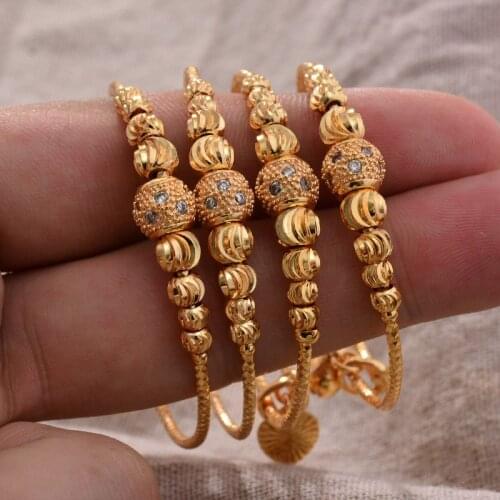 4pcs/lot Small Bangle for Girls/Baby Gold Color Charm Beads Bracelet Small Bell Bead Jewelry Child Party Gifts
