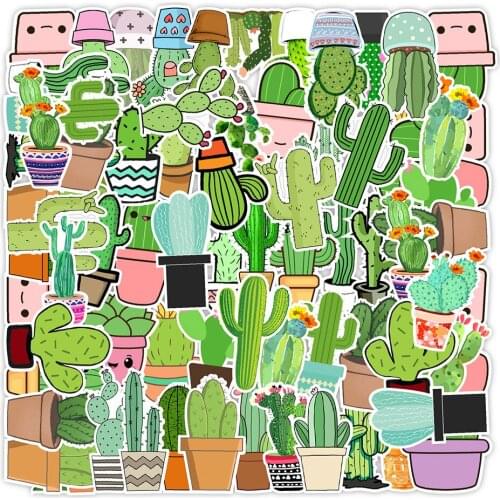 50PCS Waterproof Stickers PVC Green Plant Cactus Sticker Decal For DIY Motorcycle Car Helmet Guitar Laptop Skateboard Luggage