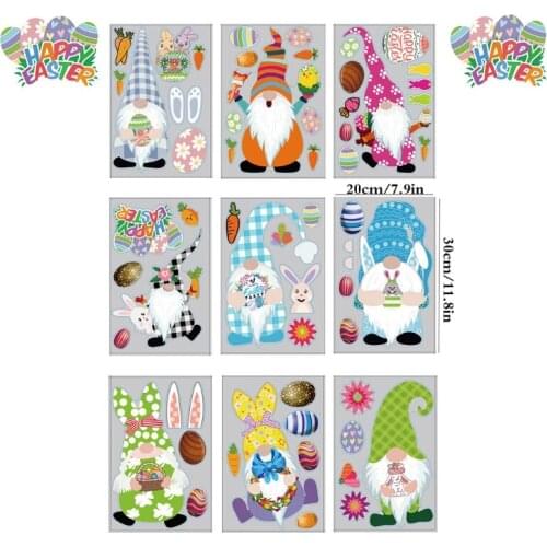 9pcs Easter Bunny Rabbit Wall Sticker Christmas Gnome Tomte Window Decals DIY G6DB
