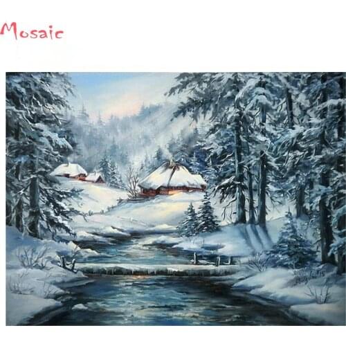 Custom photo 5d DIY Diamond Painting"snow river tree"3d Cross Stitch Mosaic 5D Diamond Embroidery puzzle Pattern,Home Decor
