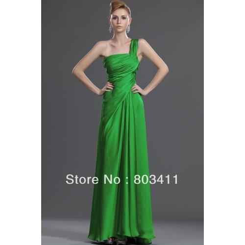 Free Shipping Pure One Shoulder A-Line Straight Neckline Green Chiffon Evening Dress