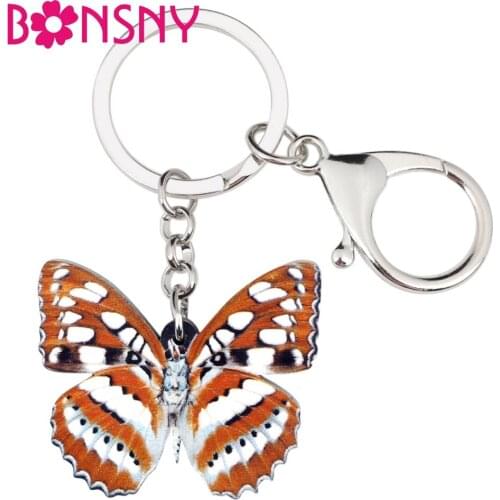 Bonsny Acrylic Tropic Spotted Butterfly Key Chains Keychain Ring Summer Insect Jewelry For Women Girls Handbag Purse Charms Bulk