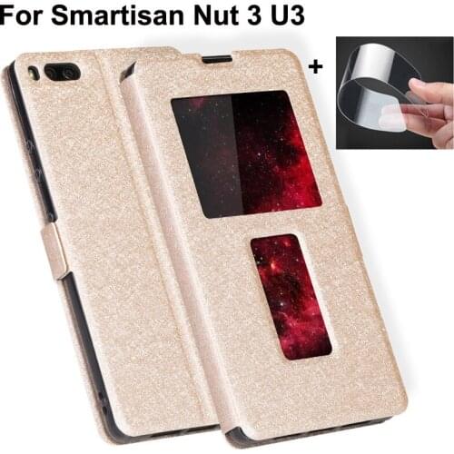 Open window cases For Smartisan Nut 3 Case Nut3 Cover Luxury PU Leather Flip Cover For Smartisan Nut U3 shell Cover OC105 coque