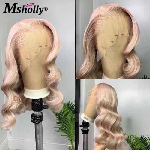 Colored Human Hair Wigs Body Wave 4x4 Lace Closure Wig Light Pink Wigs Pre-Plucked Glueless Remy Brazilian Hair Wigs For Women