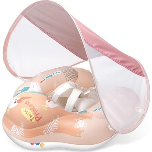 Baby swimming float with awning, baby swimming pool inflatable float, swan ring toy, children swimming coach