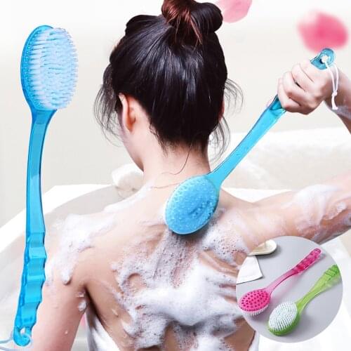 Double-sided Shower Body Brush, Long Handle, Cleaning Brush Massager Face Brush Soft Hair, Bathroom Bath Exfoliating Accessories