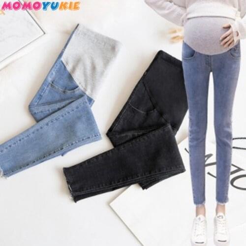 Denim Maternity Jeans For Pregnant Women Clothes Raw edge Skinny Pants pregnancy clothes Jeans gravidez Maternity Clothing 2019