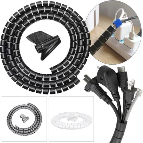 2M 8mm Flexible Spiral Cable Wire Protector Cable Organizer Computer Cord Protective Tube Clip Organizer Management Tools
