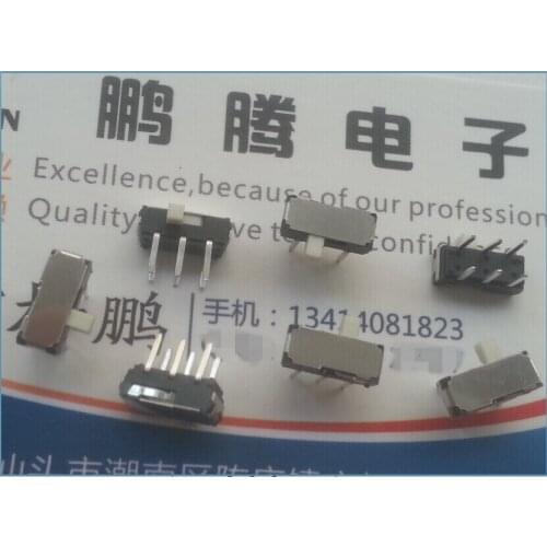 20PCS/lot Imported from South Korea, toggle switch 6 feet, 2 gears, side dial slide switch, horizontal in-line double row 6 feet