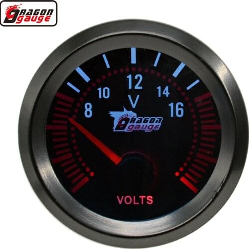 Dragon 52mm Pointer Black Shell White Backlight Car Motor Voltage Meter Volt 8-16 V Gauge Free Shipping