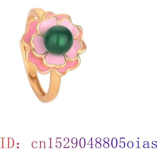 Green Jade Flower Ring Crystal Gifts Amulet Charm Zircon 925 Silver Men Chalcedony Jewelry Fashion Women Gemstone Natural